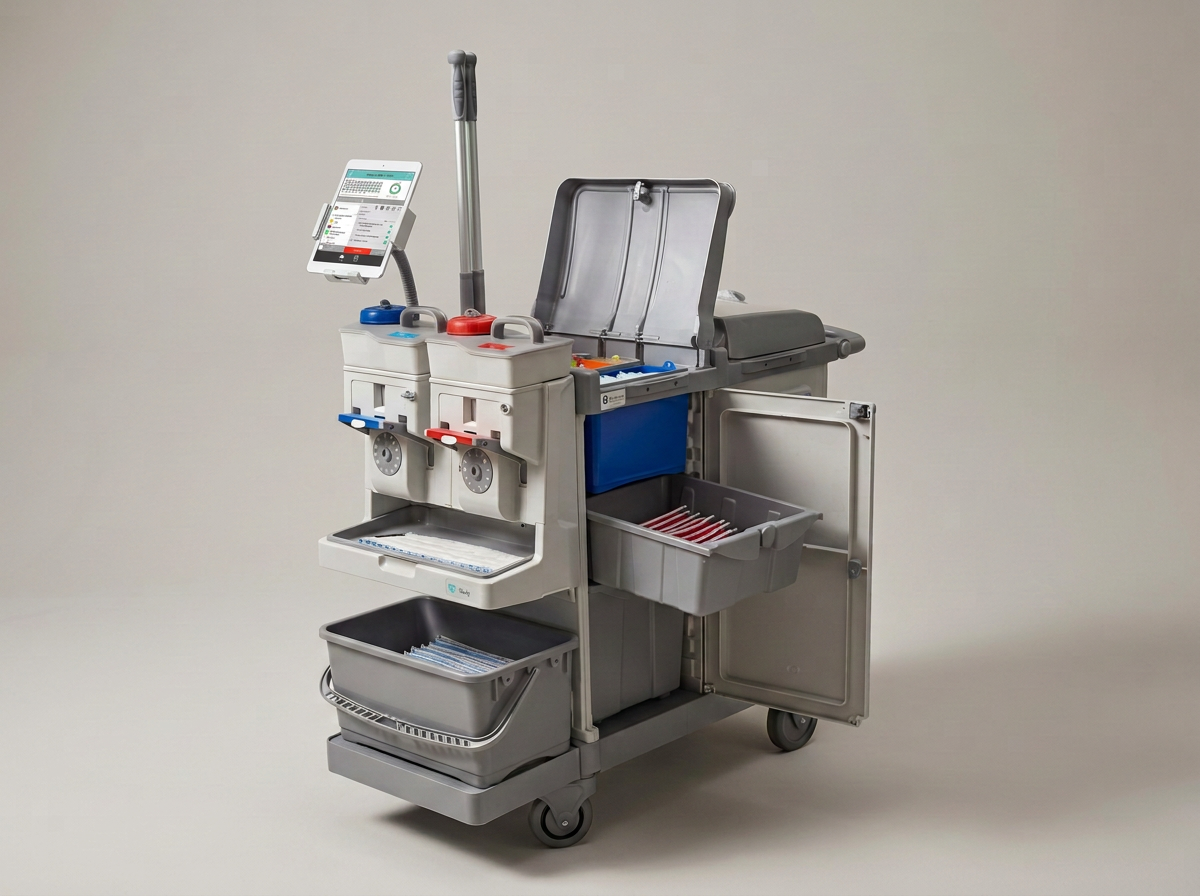 Colour-coded microfibre to reduce cross contamination risk, mops, trolleys and window-cleaning systems - built to survive daily commercial use, with 30%+ recycled plastic across our trolley range.
