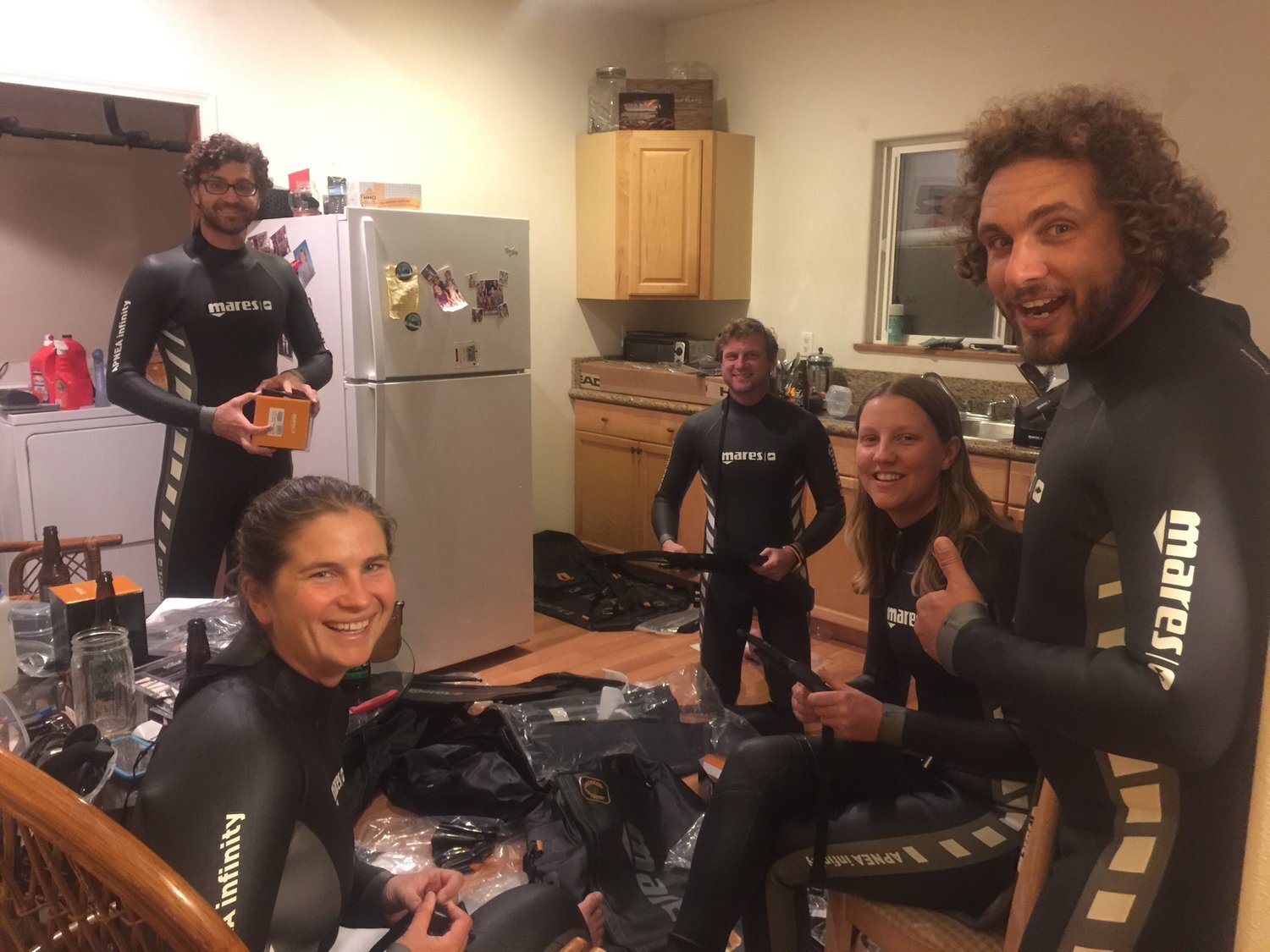 The team is stoked about the free diving gear contributed by Mares!  Thank you!!