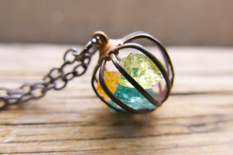 boho caged birthstone neckalce