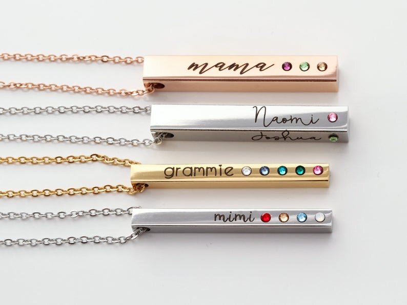 grandma necklace bar with birthstones