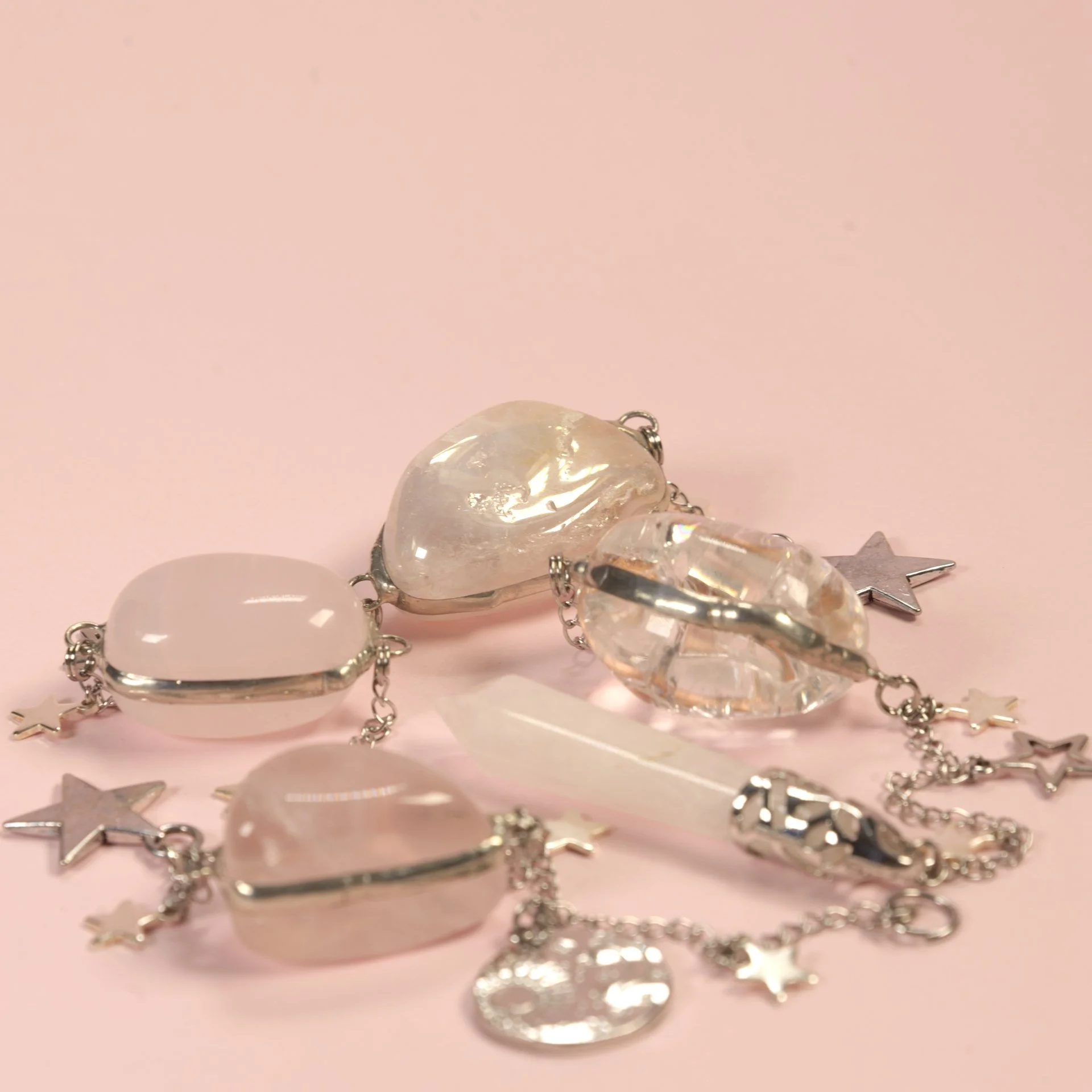 Love chain - nature inspired art - pink - crystal - Rose quartz - angel aura - rose aura quartz - mangano calcite - cracked quartz -101.JPG