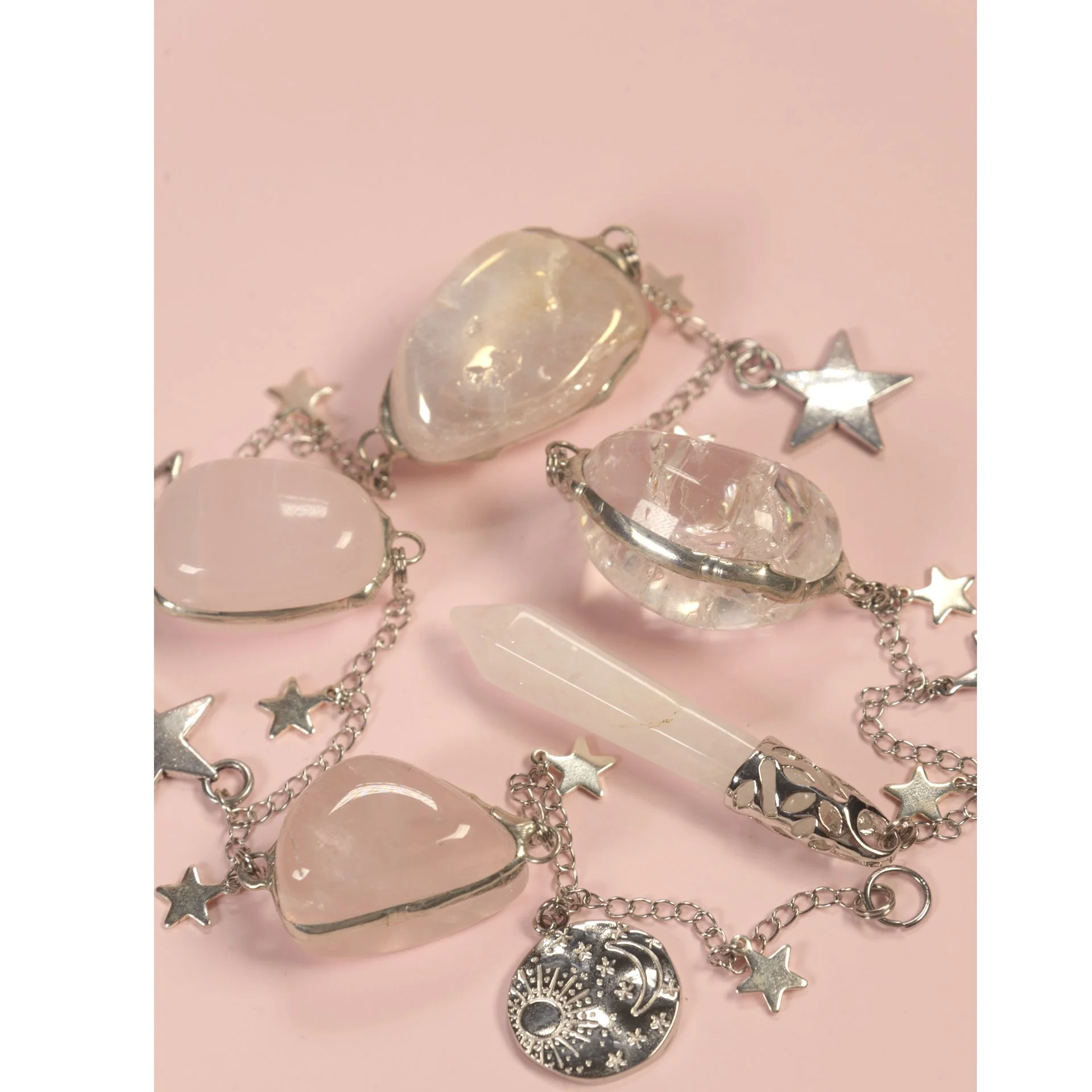 Love chain - nature inspired art - pink - crystal - Rose quartz - angel aura - rose aura quartz - mangano calcite - cracked quartz -102.JPG
