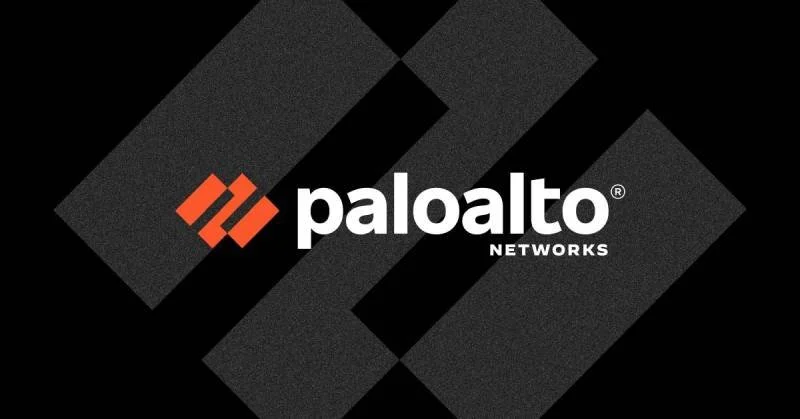 Palo Alto Networks logo on a black background with abstract geometric shapes.