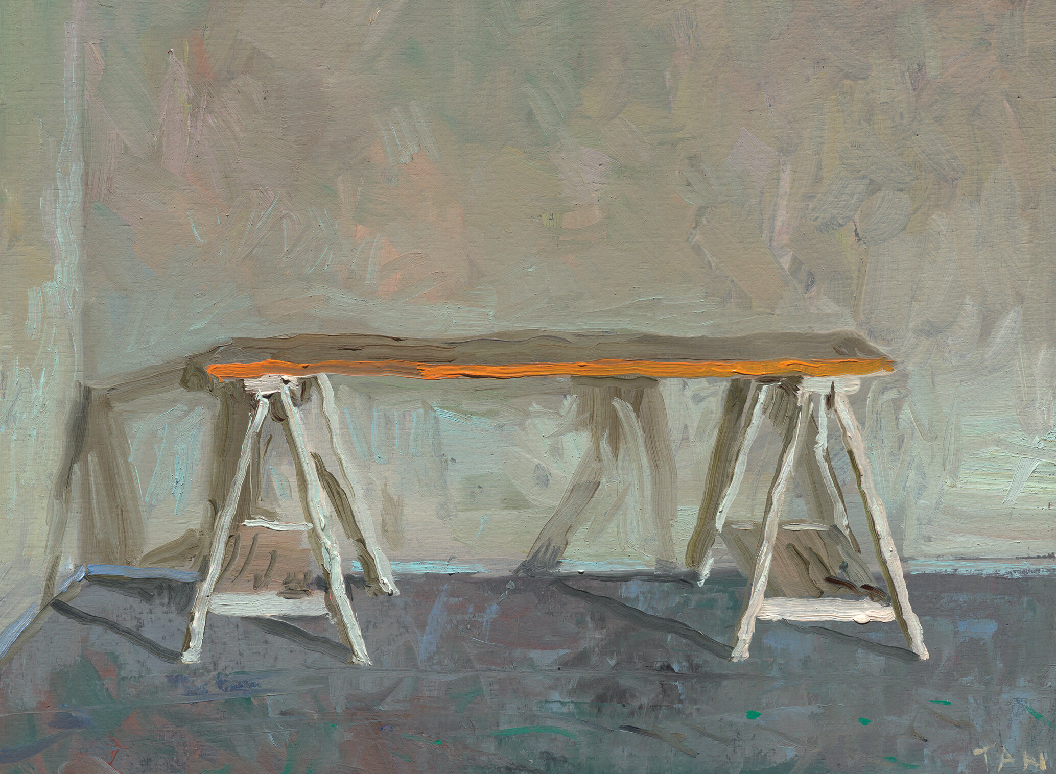 Trestle table, orange and jade.jpg