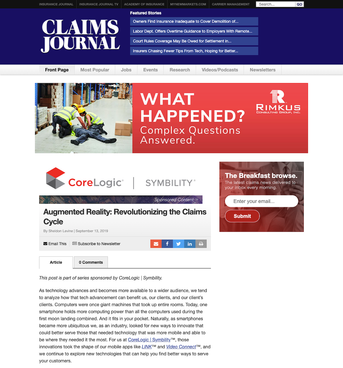 ClaimsJournal - Augmented Reality Revolutionizing the Claims Cycle (writing sample snipit).png