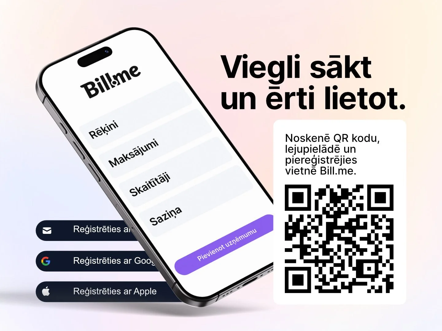 Reģistrācija vietnē Bill.me – ātri un droši!