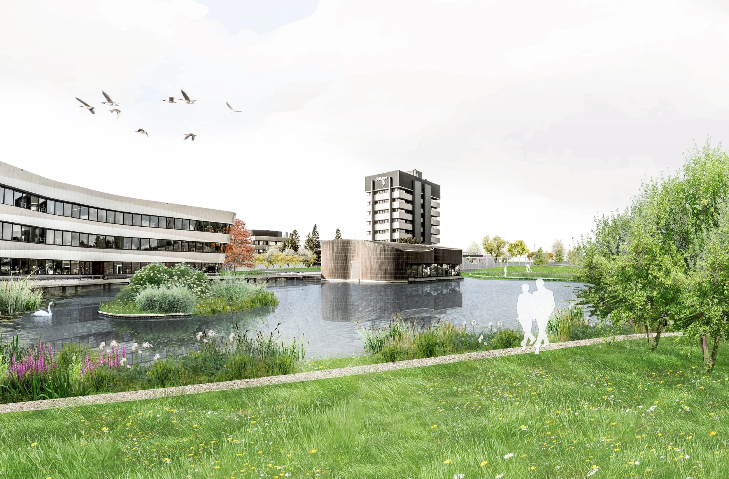 Enlarged pond and island