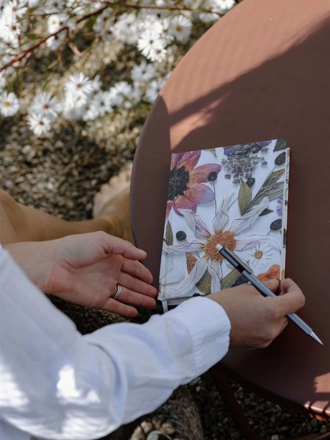 Introducing our new lined A5 notebook featuring the Summer Garden pressed floral composition.
Drawn from a collection of seasonal flowers &mdash; including chocolate lace flower, cosmos, echinacea, geum, great burnet, nasturtium, seaside daisy, and t