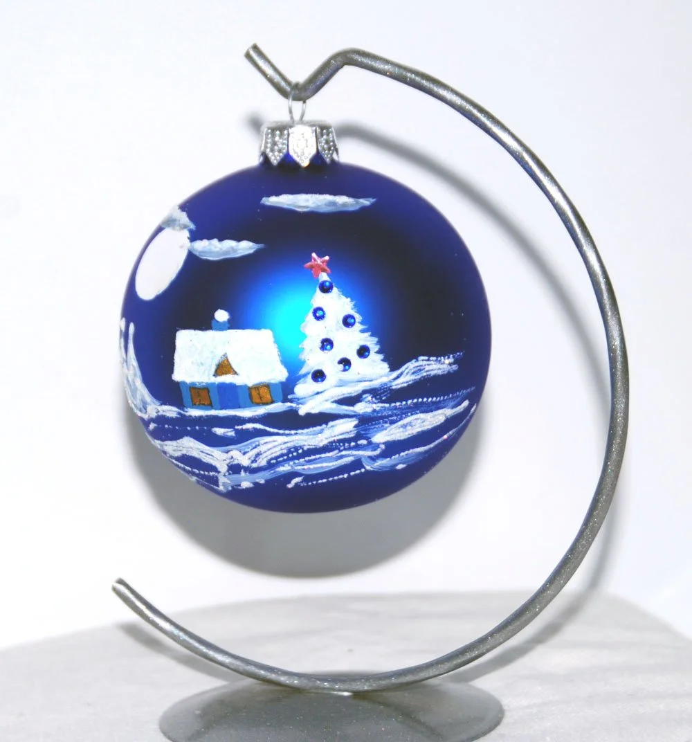 HAND PAINTED GLASS BAUBLE       80mm