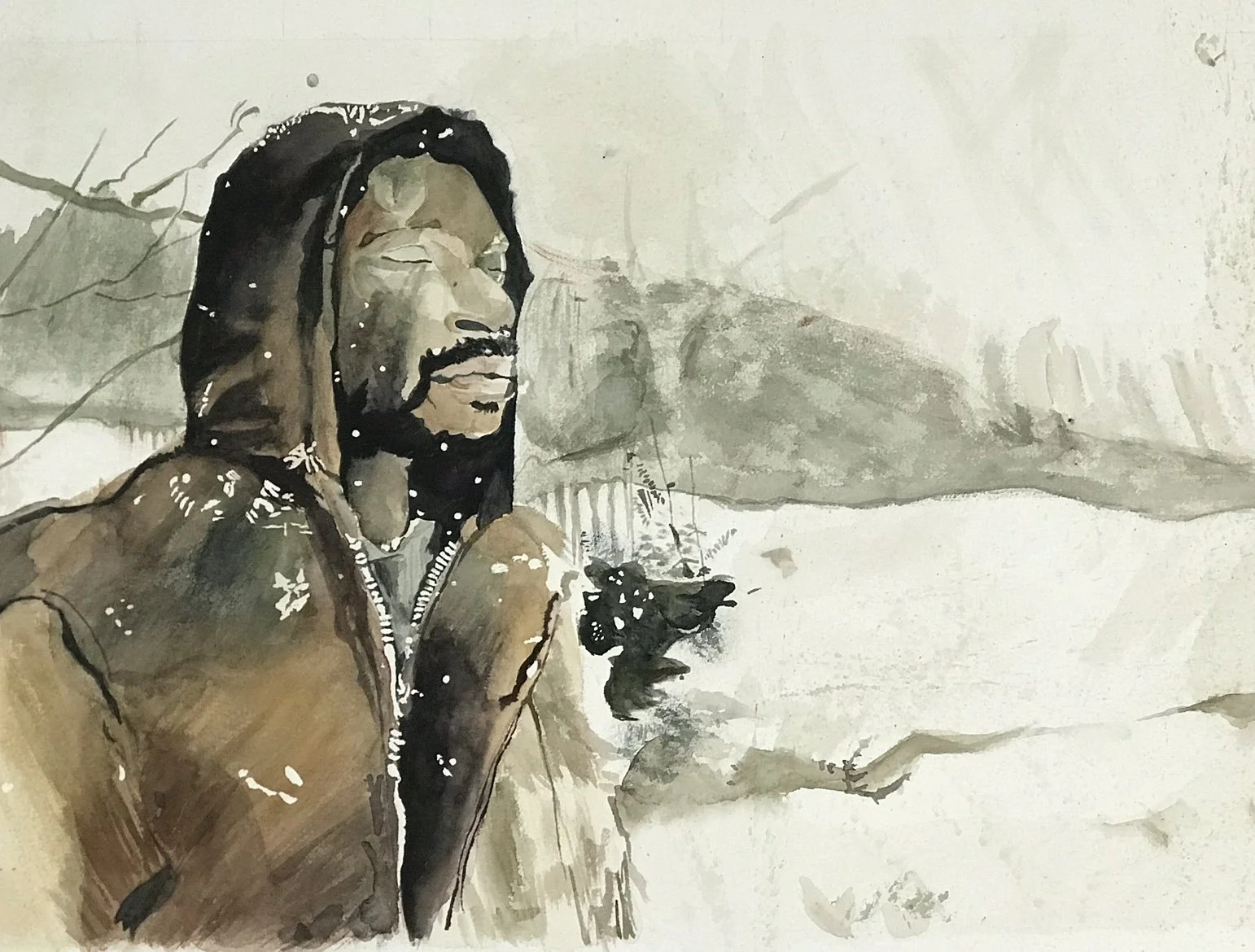 Andrew Wyeth Copy. Watercolor and Ink on Paper. 24 x 36"