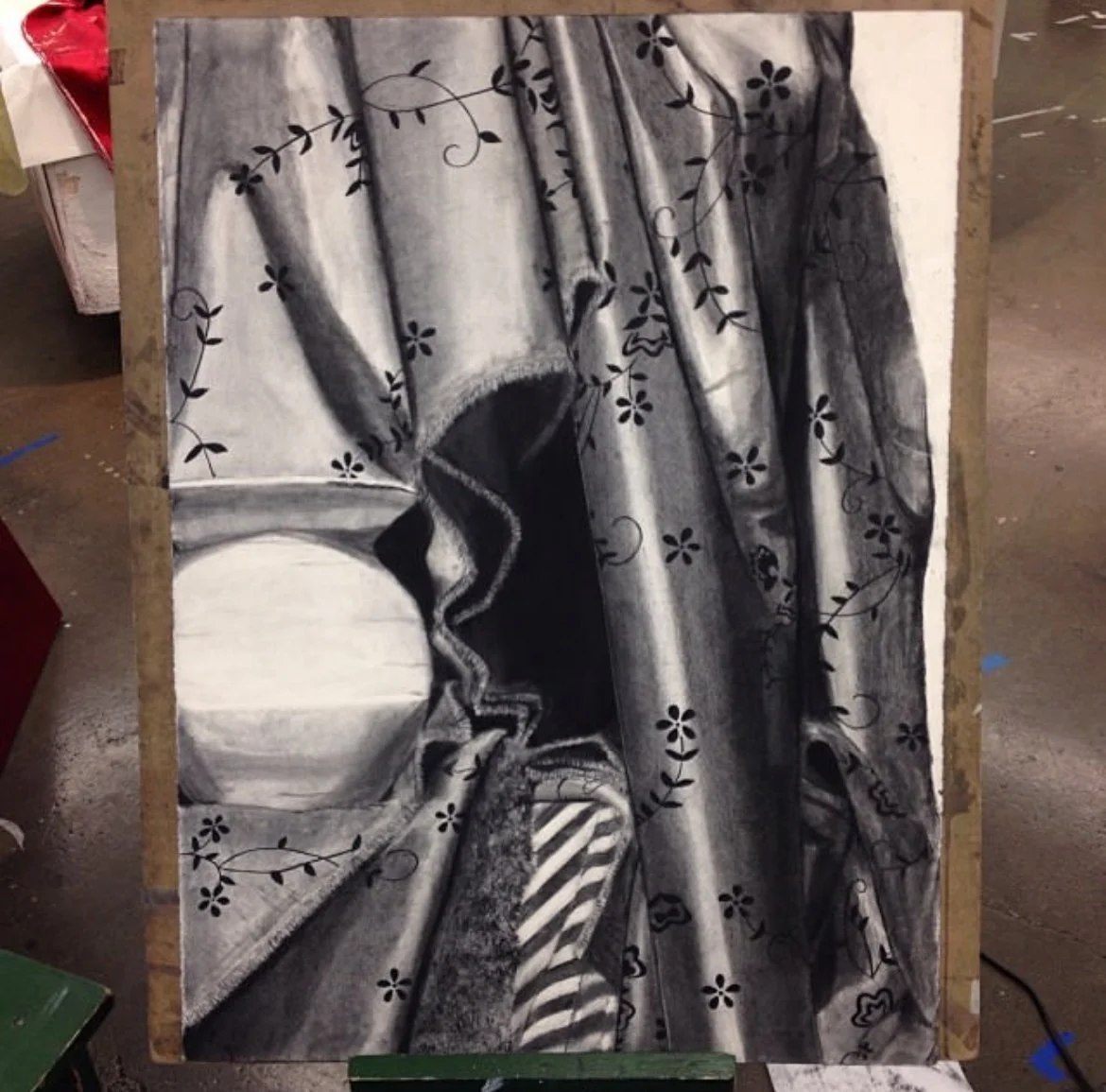 Cozy. Charcoal on paper. 24 x 36". 2014