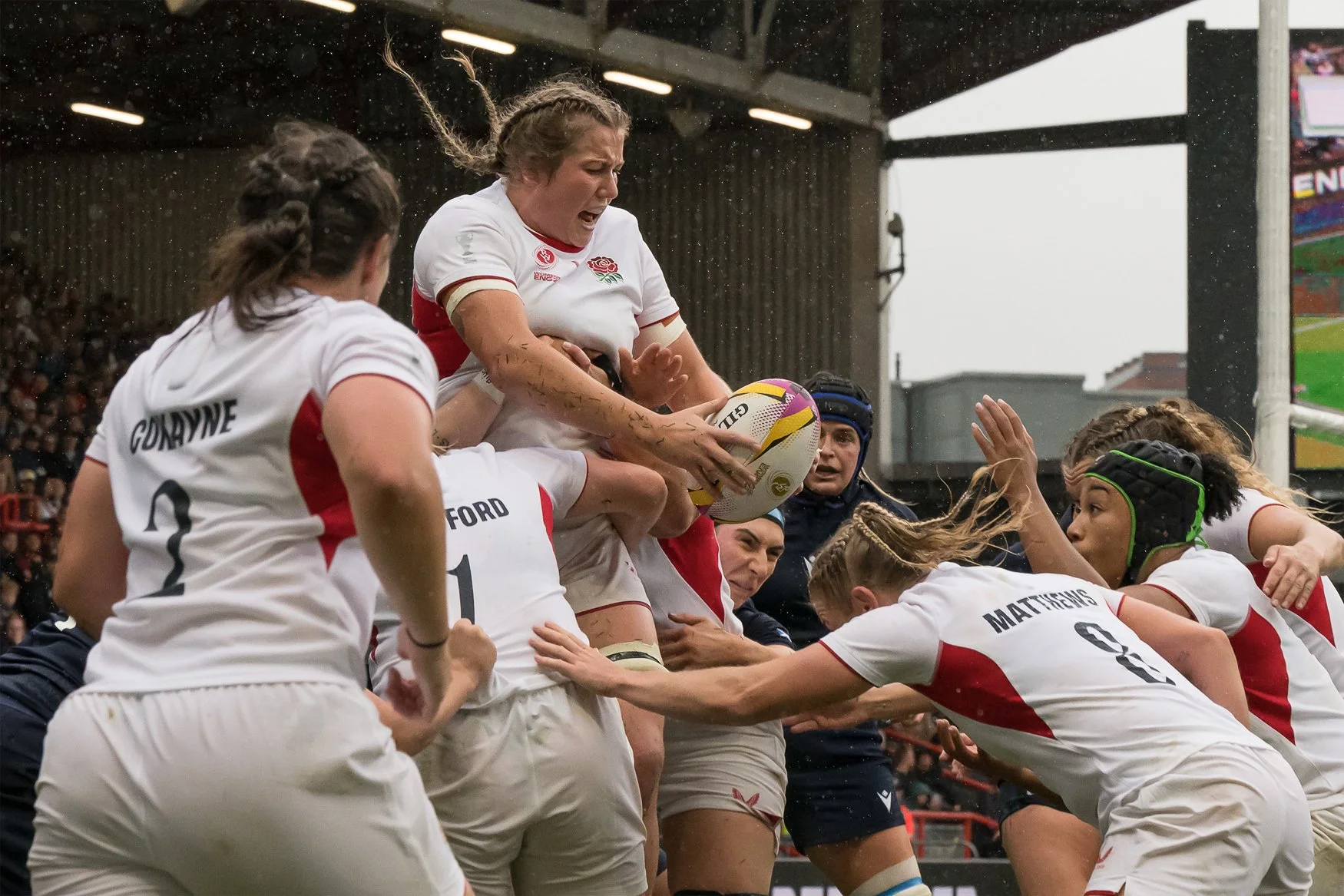 Rugby line-out during scotland v england quarter final rugby world cup