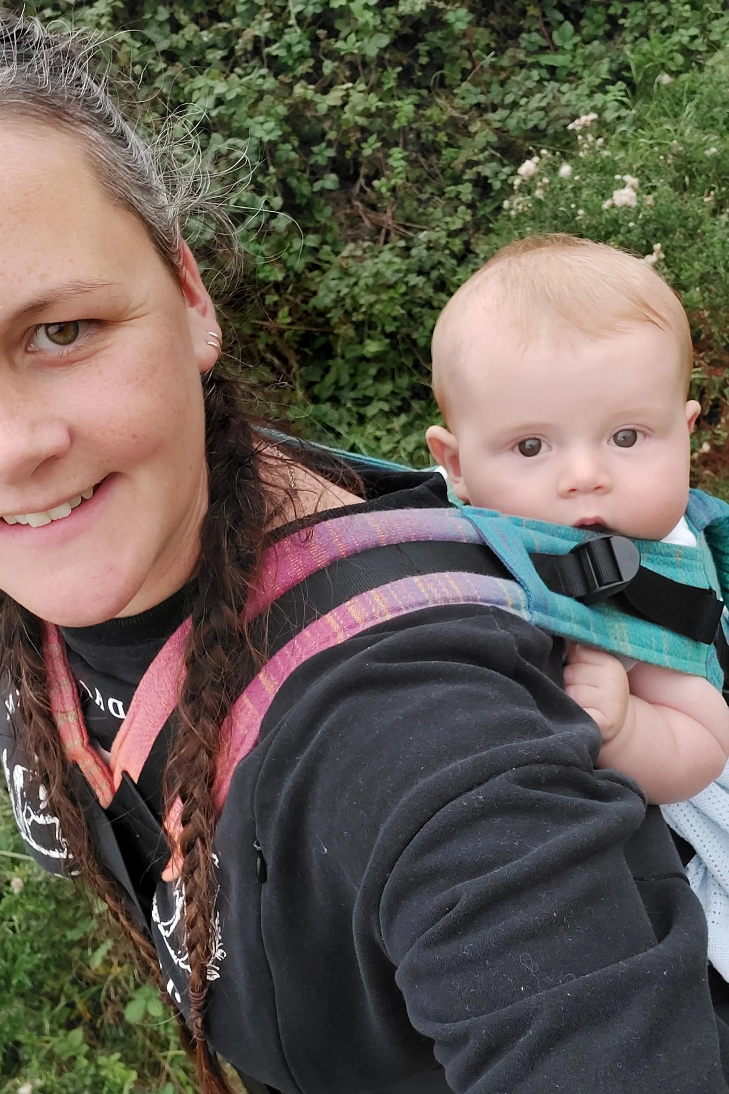 long dog walks with baby on my back
