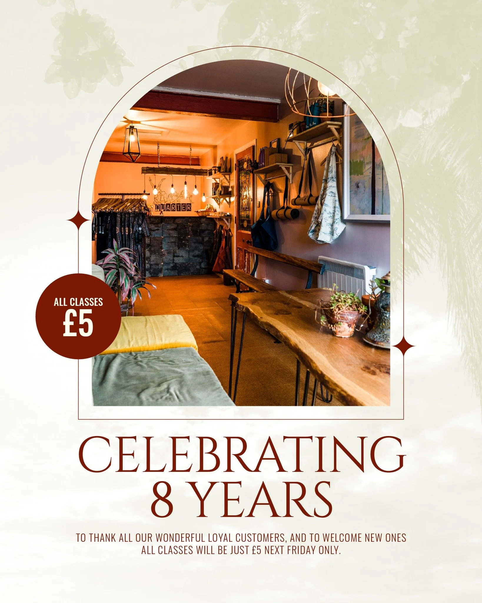 𝗖𝗼𝗺𝗲 𝗝𝗼𝗶𝗻 𝗨𝘀 🙏 

Next Friday we are celebrating our 8th Birthday, come join us to celebrate. 

To thank all of our wonderful loyal customers and to welcome new ones, all classes are just &pound;5 next Friday only.

We can't wait to see you