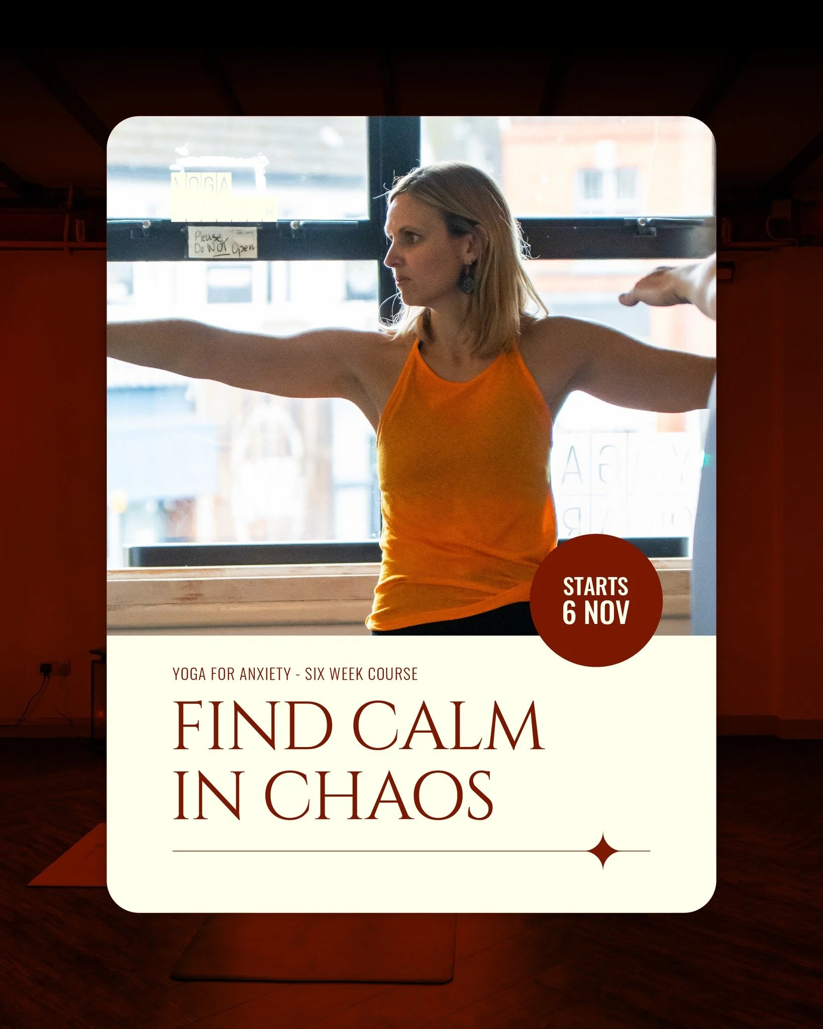 🧘&zwj;♀️𝗙𝗶𝗻𝗱 𝗖𝗮𝗹𝗺 𝗜𝗻 𝘁𝗵𝗲 𝗖𝗵𝗮𝗼𝘀

Anxiety can feel overwhelming, but your breath, your body and your mat can help you find balance again.

Join us at Yoga Quarter for our 6 week Yoga for Anxiety course, starting this Thursday 6th Nov