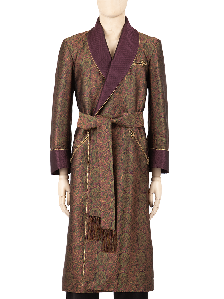 green and brown dressing gown Sage Striped Fleece Dressing Gown