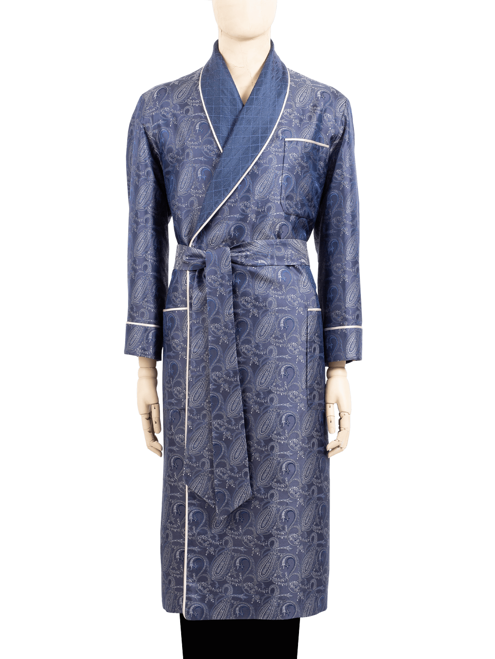 Navy Paisley Fully Lined Silk Dressing Gown Handmade in Nottingham by  Daniel Hanson  Daniel Hanson