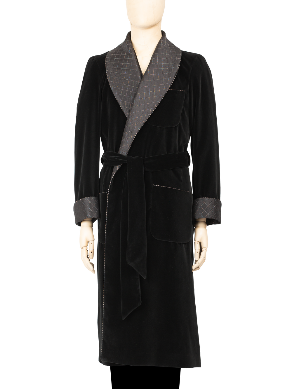 Black Velvet Dressing Gown Silk Lined Handmade in Nottingham by Daniel  Hanson  Daniel Hanson
