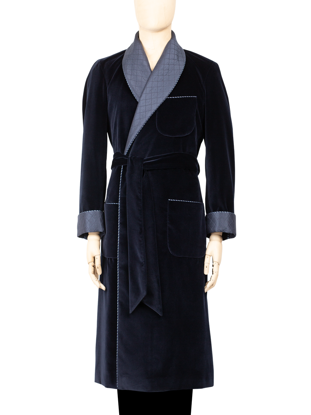 cotton velvet dressing gown Navy Pure Cotton Velvet Silk Lined Dressing Gown Handmade in England by  Daniel Hanson — Daniel Hanson