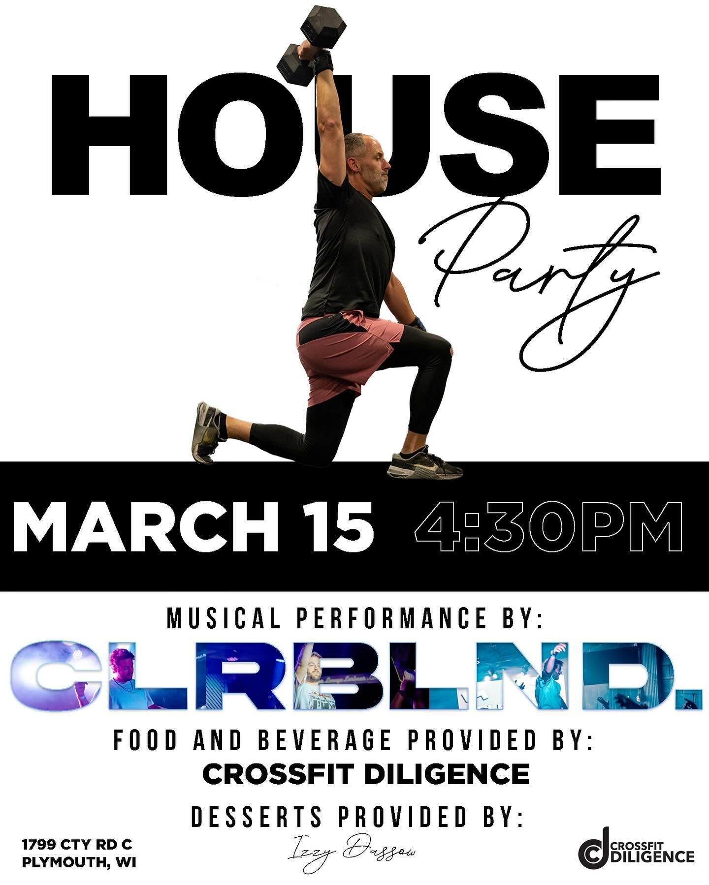 Join us next Friday, March 15th for our House Party. Free workout starts at 4:30pm with food and social to follow. Reach out for more details.
