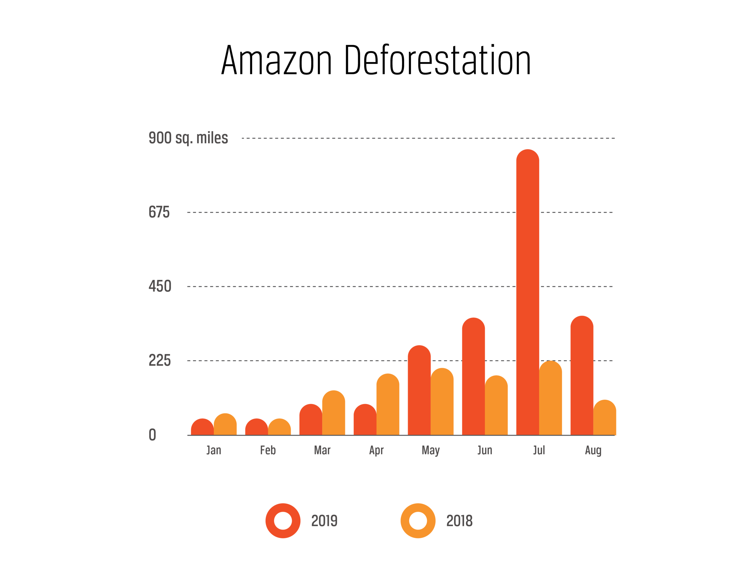 Summer 2019 saw high rates of deforestation in the Amazon compared to previous years.