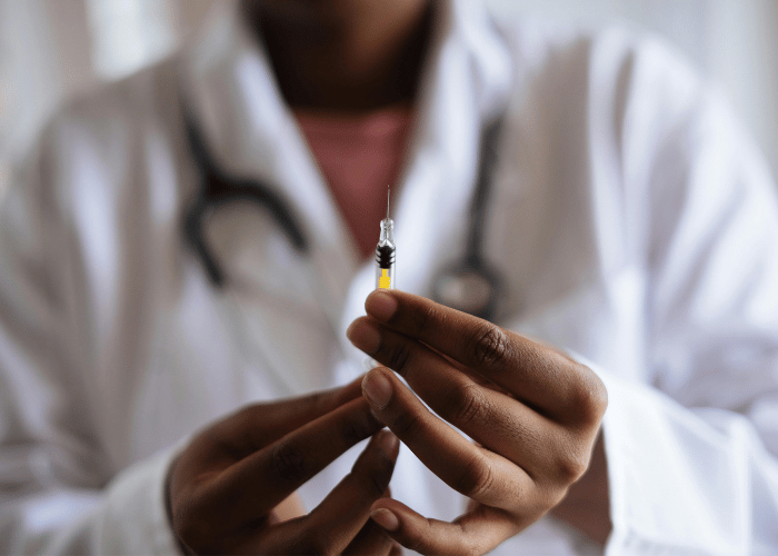 Doctor holding syringe