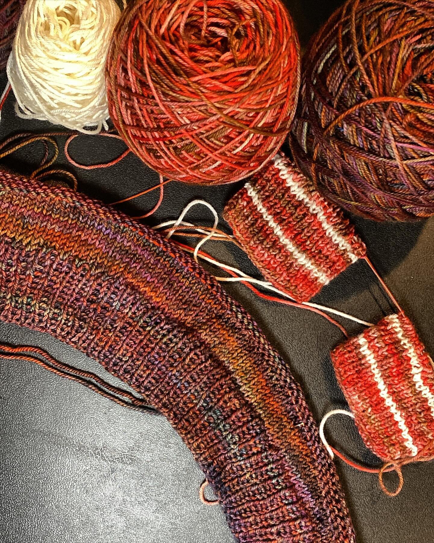 Haven&rsquo;t had a ton of time to work on WIPs this past week, but I&rsquo;m excited to be working on these projects!

I&rsquo;ve never done striped socks two at a time before because I figured I&rsquo;d get too tangled (which I am), but it&rsquo;s 