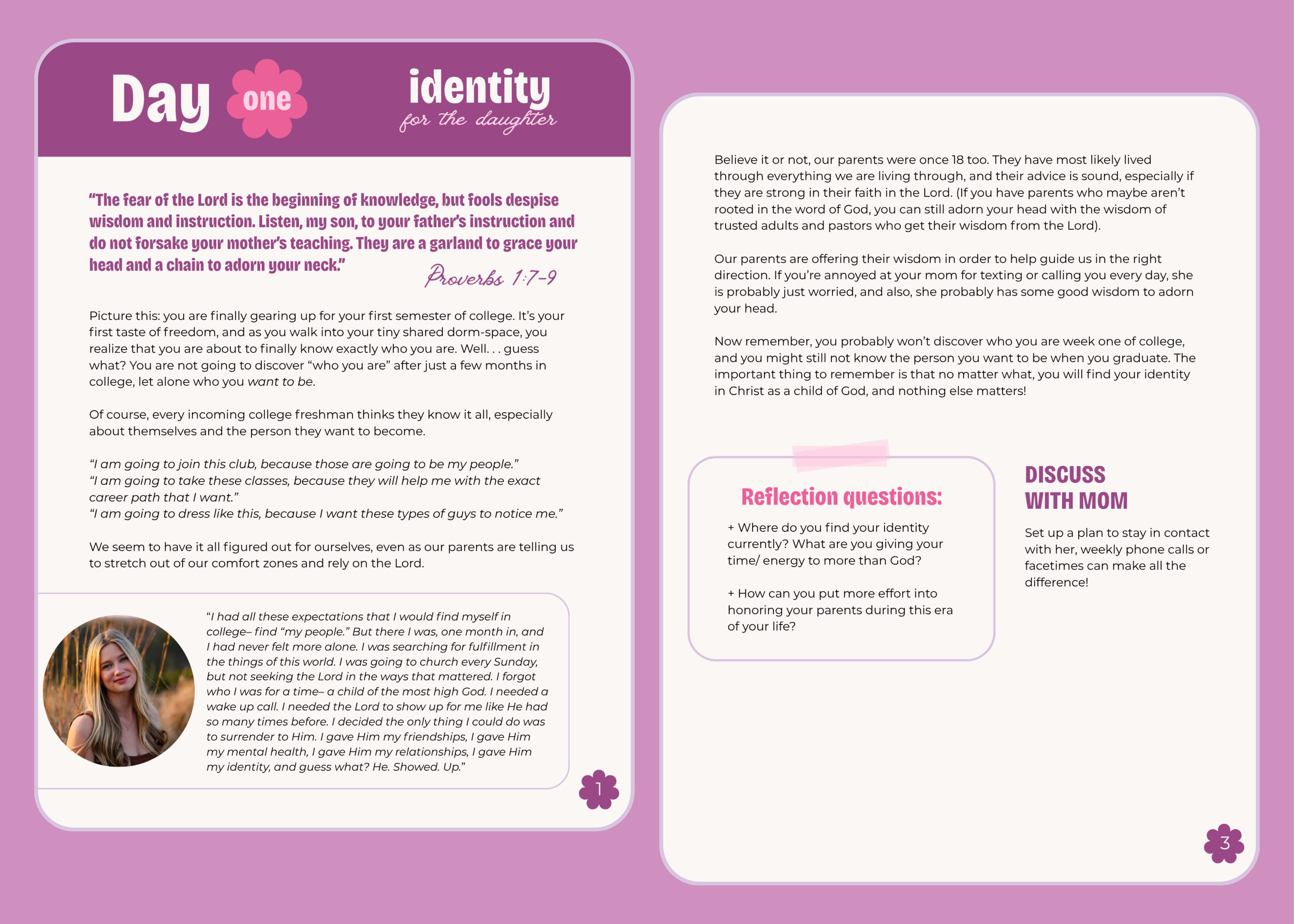 A graphic showing the inside pages of the delight mother daughter devo.