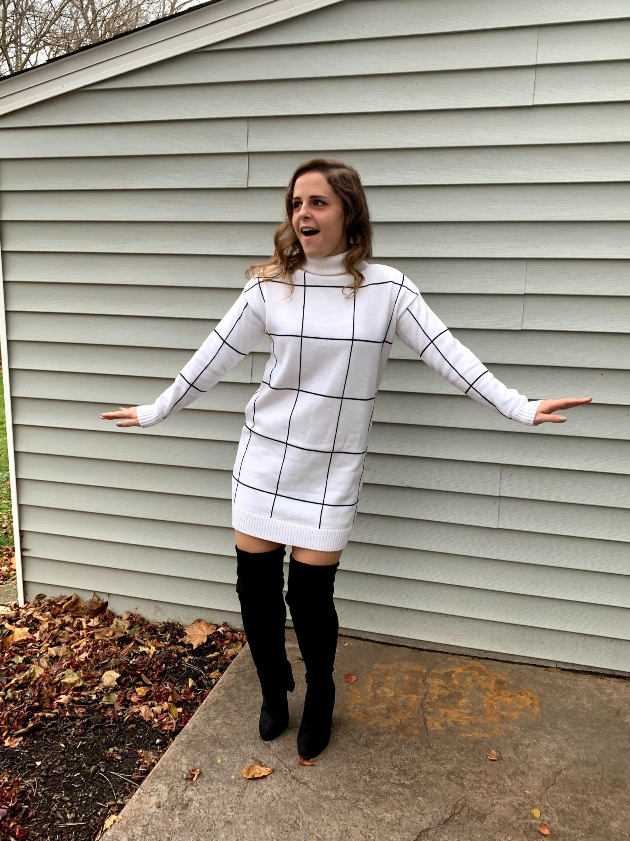 Chicwish's Windowpane Sweater Dress for a patterned look!