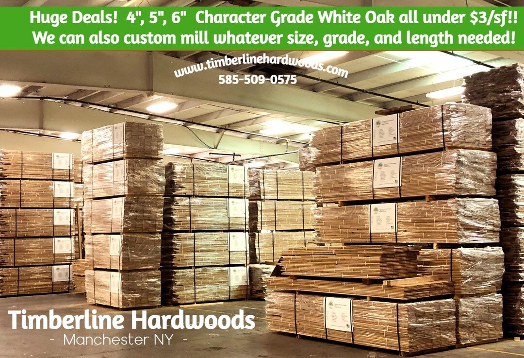 While supplies last, we are still selling 4&quot;, 5&quot;, and 6&quot; character grade white oak for less than $3/sf! We are selling it fast, so don't wait to start that house project that you have been dreaming about! Rustic, beautiful, durable, ne