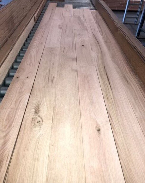 Timberline's beautiful Character Grade White Oak coming down the line! We have a huge selection in stock now starting at less than $3/sf for this custom made hardwood flooring! Support local businesses! www.timberlinehardwoods.com 585-509-0575 #timbe