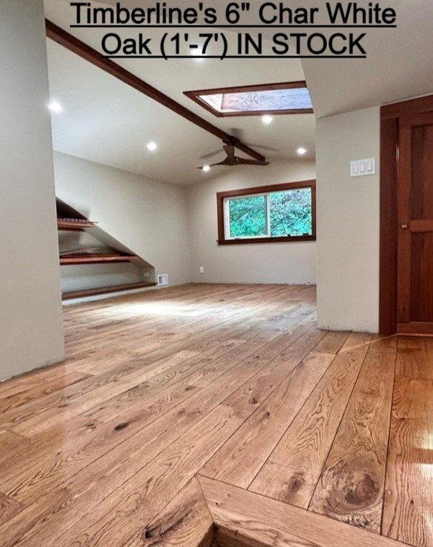 Timberline's beautiful 6&quot; Char White Oak hardwood flooring! Our customer beveled the edges for a unique look and finished with a natural linseed oil stain (Castle Brown). They do beautiful work! @jghmbfloors In stock, and we can ship anywhere in