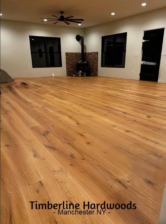 Timberline's beautiful 8&quot; Live Sawn White Oak hardwood flooring! Extremely durable with long boards and very unique grains. Also, there are no gaps between the planks with live sawn flooring. That means no trapped dirt or allergens. Let us mill 