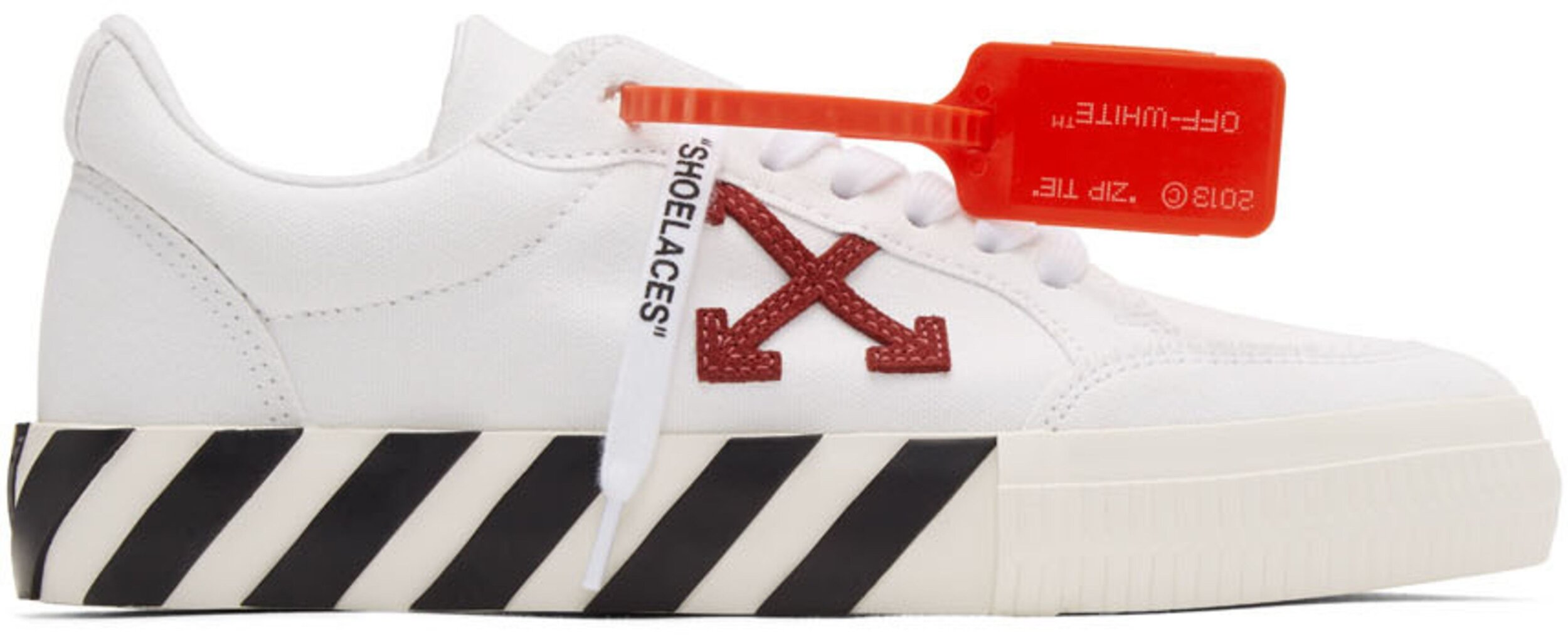 The Off-White White &amp; Burgundy Low Vulcanized Sneaker Is On Sale For 20% Off!