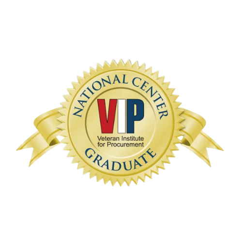 VIP Certification Badge with 'National Center Graduate' and 'Veteran Institute for Procurement' text. Lima Charlie Inc. is certified through the VIP program to offer specialized procurement and housing services.