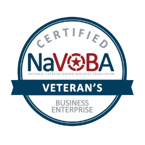 NaVOBA Certified Veteran-Owned Business badge, symbolizing Lima Charlie Inc.'s status as a veteran-led business offering expert housing solutions during crisis management.