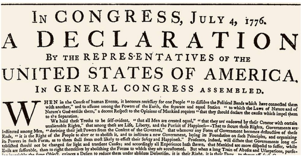 The opening of the original printing of the Declaration, printed on July 4, 1776.