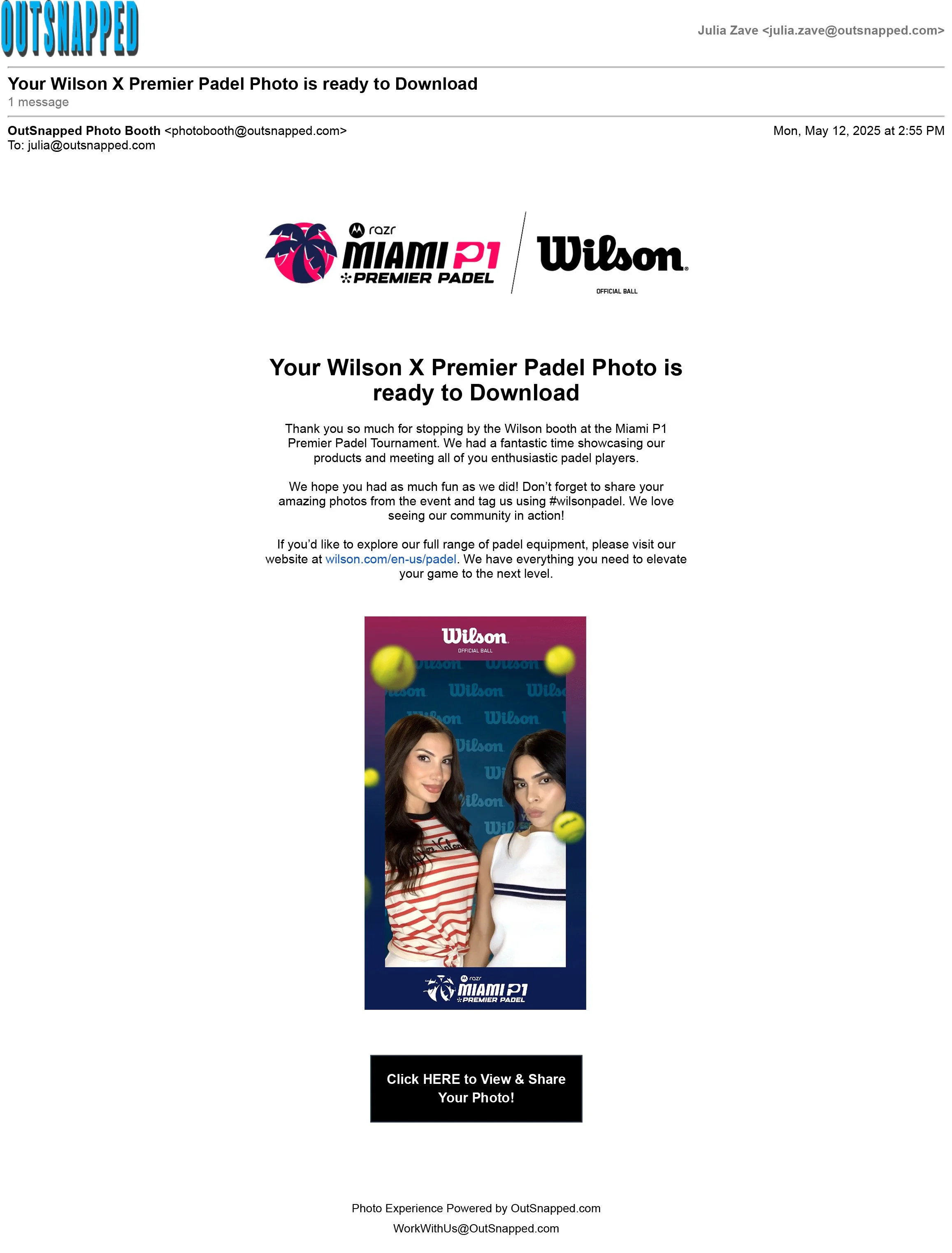 WILSON Photo Booth at the Miami P1 Premier Padel Tournament