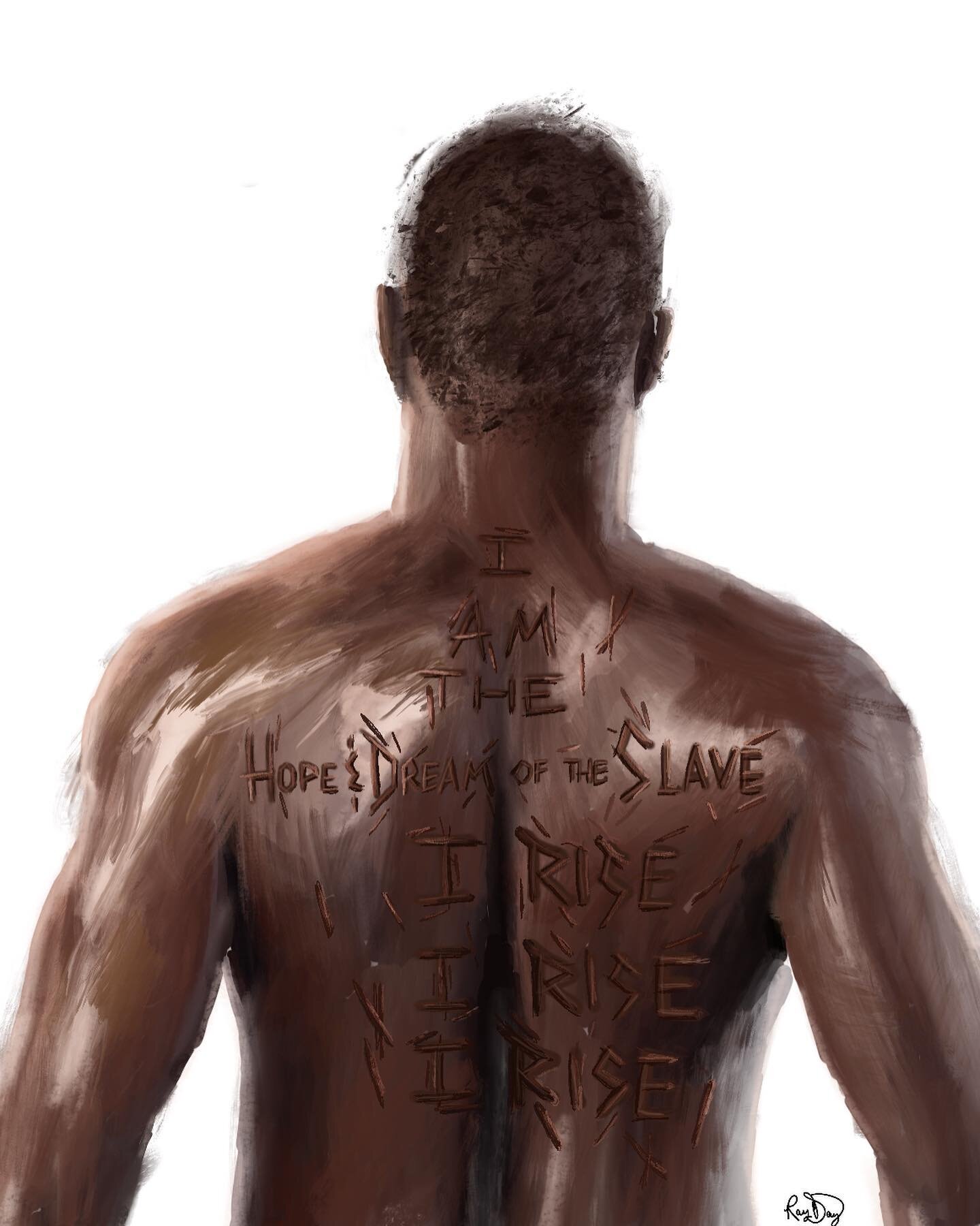 &ldquo;I am the hope &amp; dream of the slave. 
I rise. I rise. I rise.&rdquo;

My client was inspired by an album cover by Nas and requested the powerful quote  be written as scars on a man&rsquo;s back.

Which do you prefer? White or black backgrou