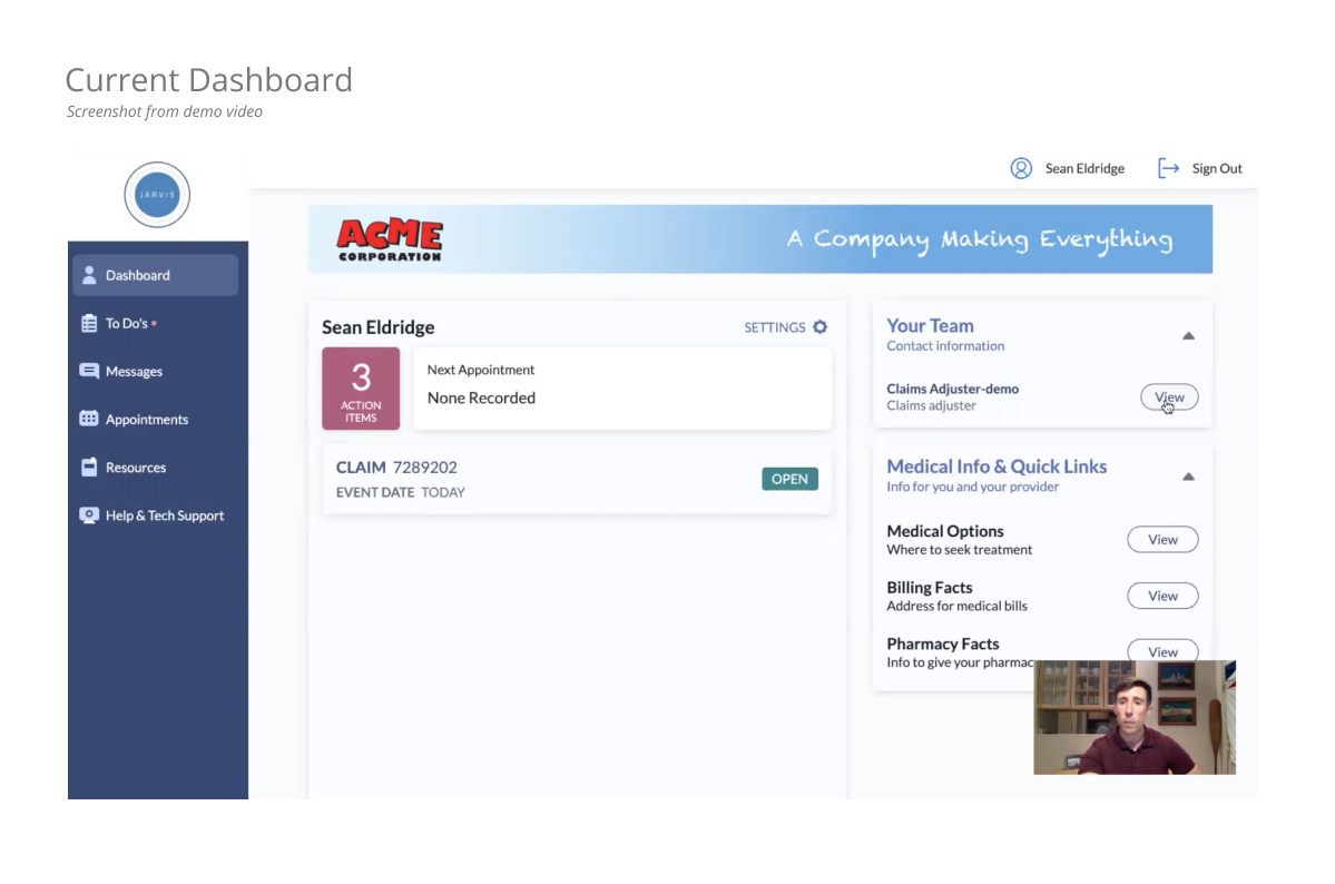   Screenshot of demo of current platform experience.  