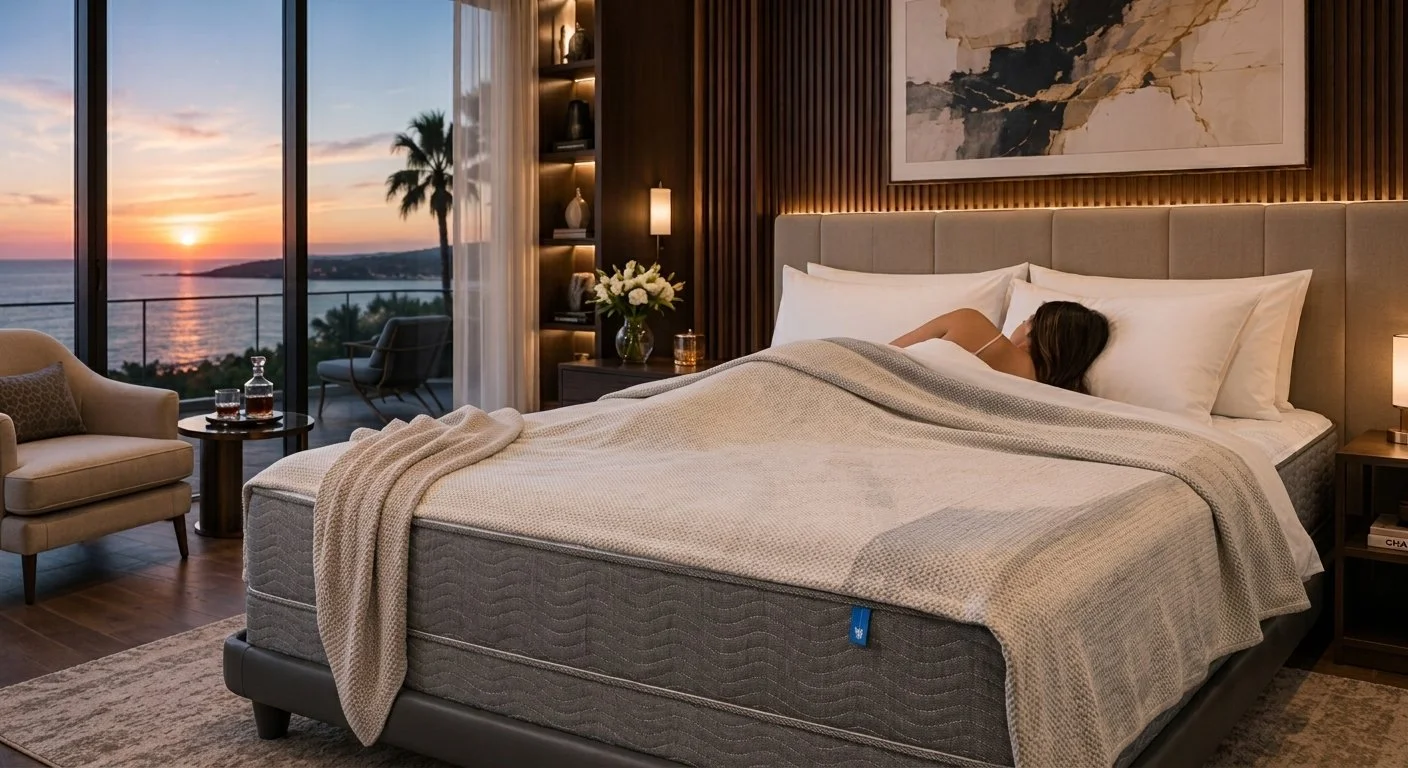 Woman sleeping comfortably on her side on a luxury Mattress Concierge mattress