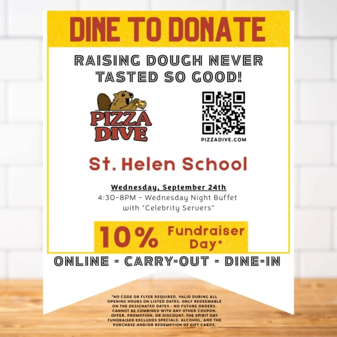 🎉🍕 Celebrity Servers - Dine to Donate at Pizza Dive! 🍕🎉

This Wednesday from 4:30&ndash;8PM, join us for our All-You-Can-Eat Pizza Buffet while supporting St. Helen School!

St. Helen&rsquo;s very own Celebrity Servers will be behind the buffet l