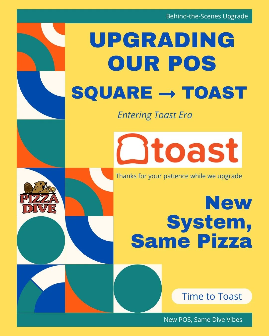 We have a new Point of Sale - Toast! 

Not only have we outgrown our new location and need a larger and 2nd space at Towne Drive, but we have also outgrown our POS software (previously Square), so we are migrating so our systems can handle both locat