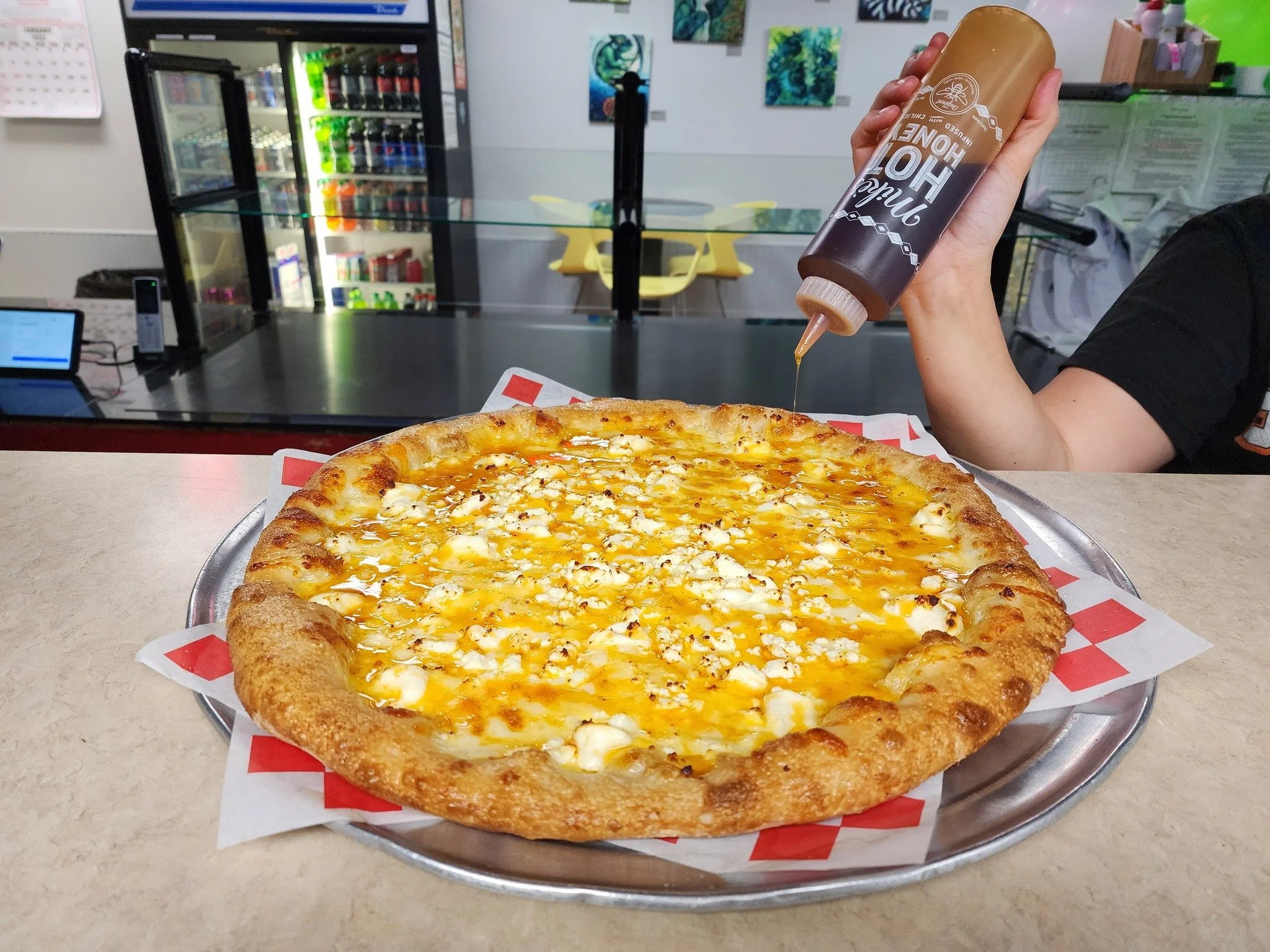IT&rsquo;S PIZZA FRIDAY!!! 🎉

You already know what that means&hellip; and this one&rsquo;s BIG.

FIVE CHEESE HOT HONEY IS BACK 🔥🍯🧀

Cheese on cheese on cheese &mdash;
cheese sauce base, mozzarella, cheddar, cream cheese, feta &mdash; all baked t