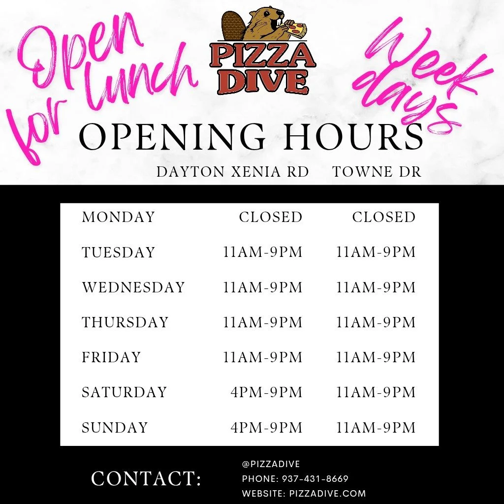 DXRD Lunch Update 🍕☀️

We&rsquo;re excited to keep expanding hours at Dayton Xenia Rd!

Starting TODAY, Tuesday, May 26th, we&rsquo;ll be reopening for weekday lunch Tuesday&ndash;Friday as we continue working our way back to full hours. 🙌

Here&rs