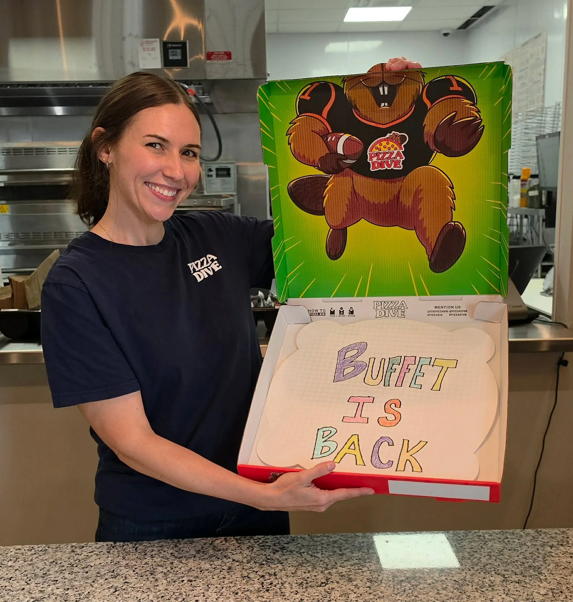 🍕 THE PIZZA DIVE BUFFET IS BACK! 🍕

We took a little time to figure out what we wanted the future of the buffet to look like &mdash; and we&rsquo;re excited to bring it back on a trial basis for local fundraisers at Towne Drive!

TODAY, Wednesday, 