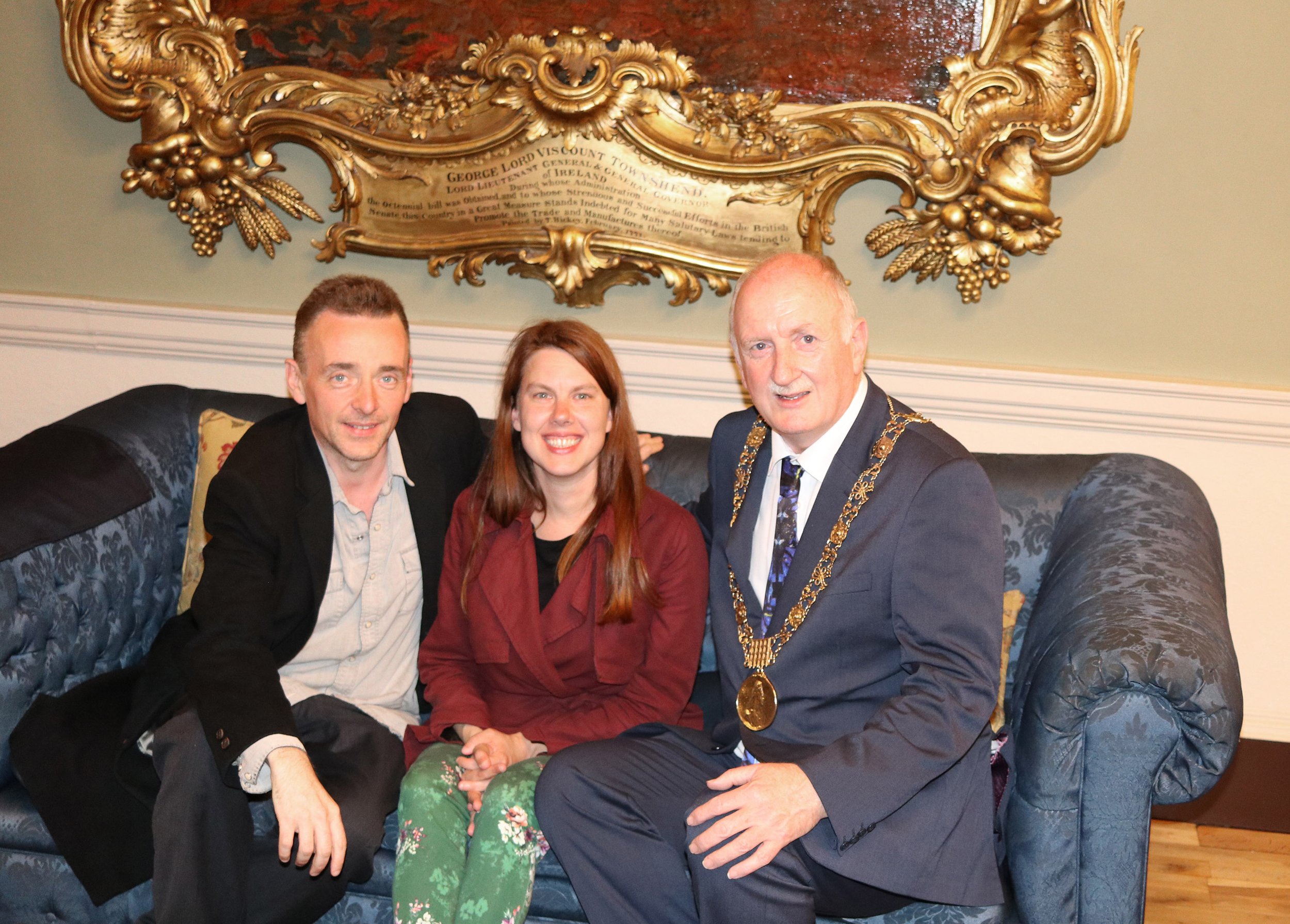 Dermot and Kelly, in the oakroom of the Mansion House with the former Lord Mayor of Dublin