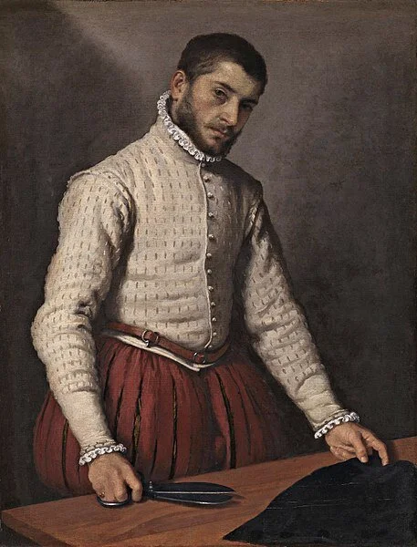   The Tailor , Giovanni Battista Moroni, c. 1565-1570; depicts a man in a doublet 