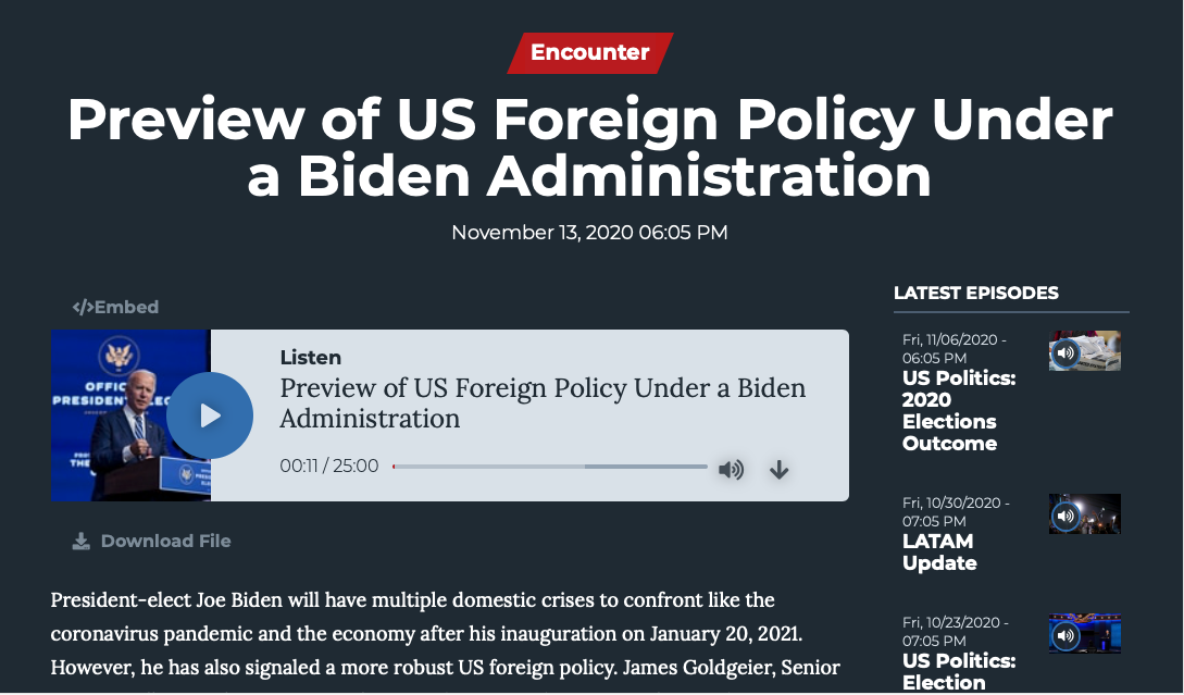 Preview of US Foreign Policy Under a Biden Administration