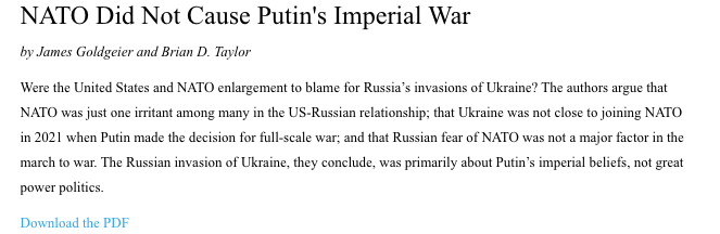 NATO Did Not Cause Putin's Imperial War